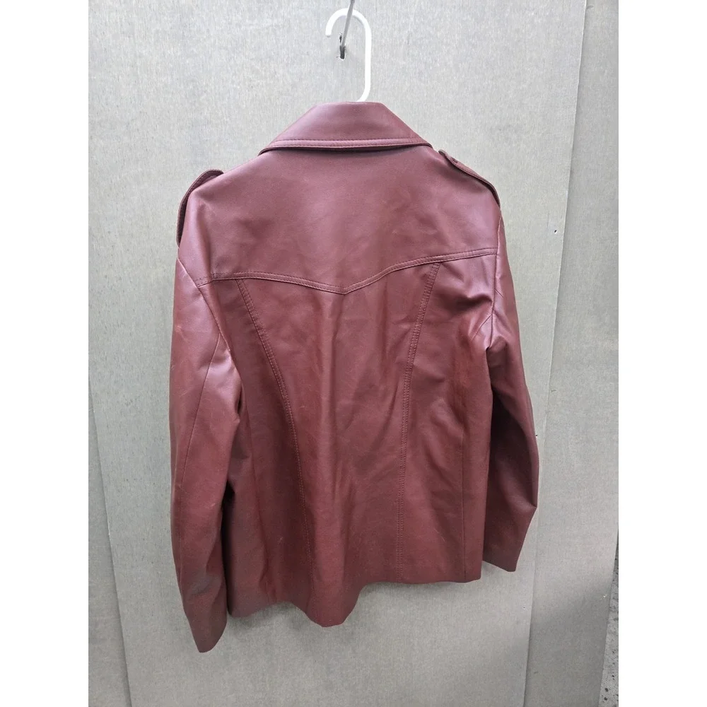 Vintage Golome Genuine Leather Jacket Women's Large Burgundy Button Front Korea